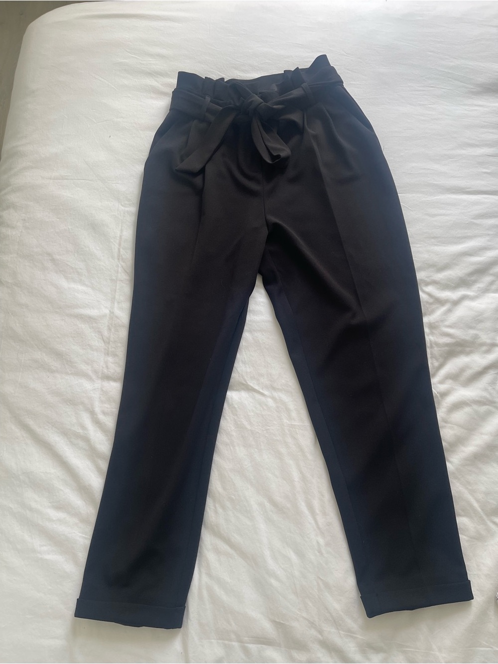 Le Chateau Black High-Rise Tie-Waist Paperbag Trousers